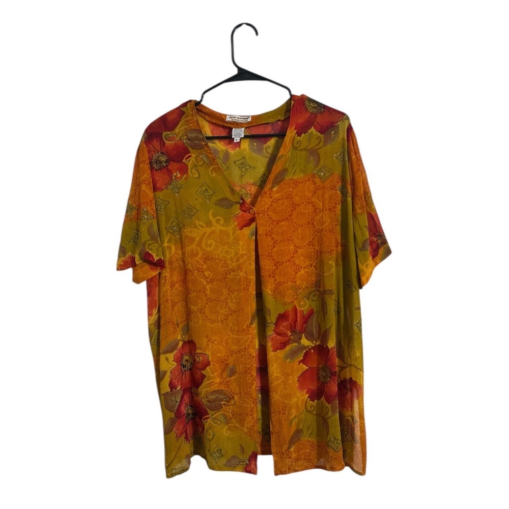 Vintage Sun Streak Bohemian Tropical Swim Cover Up Semi Sheer Floral Print Large